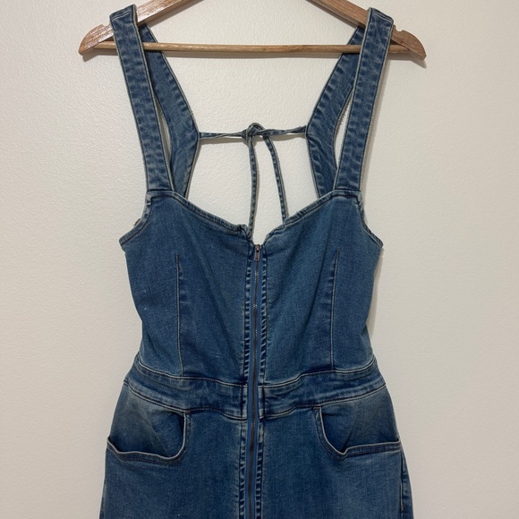 Free People CRVY 2nd Ave One Piece Denim Jumpsuit Flare Size 10 Women’s Western - Picture 4 of 10